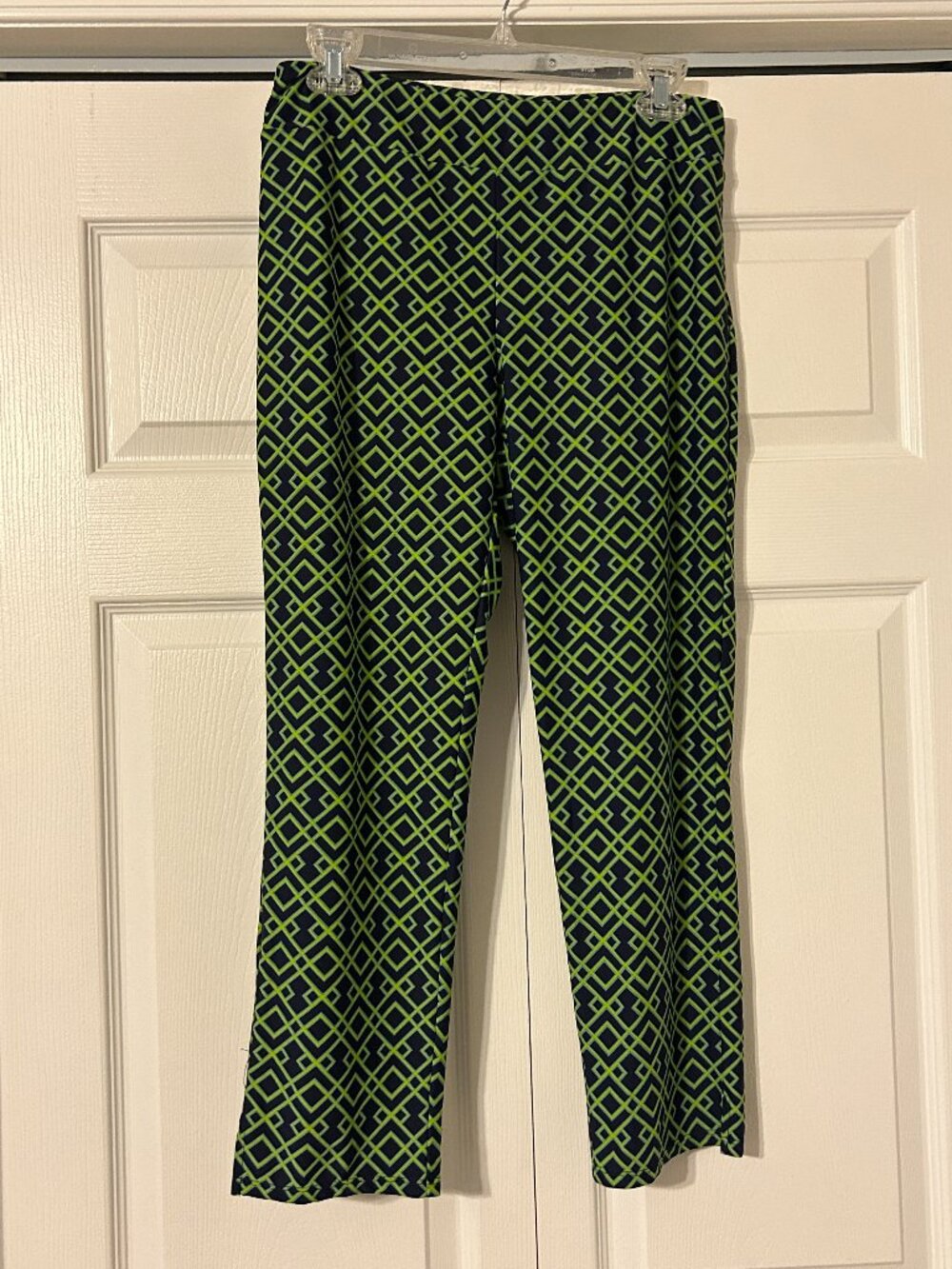JUDE CONNALLY Sz S Navy Blue & Lime Green Geometric Pattern Cropped Pants